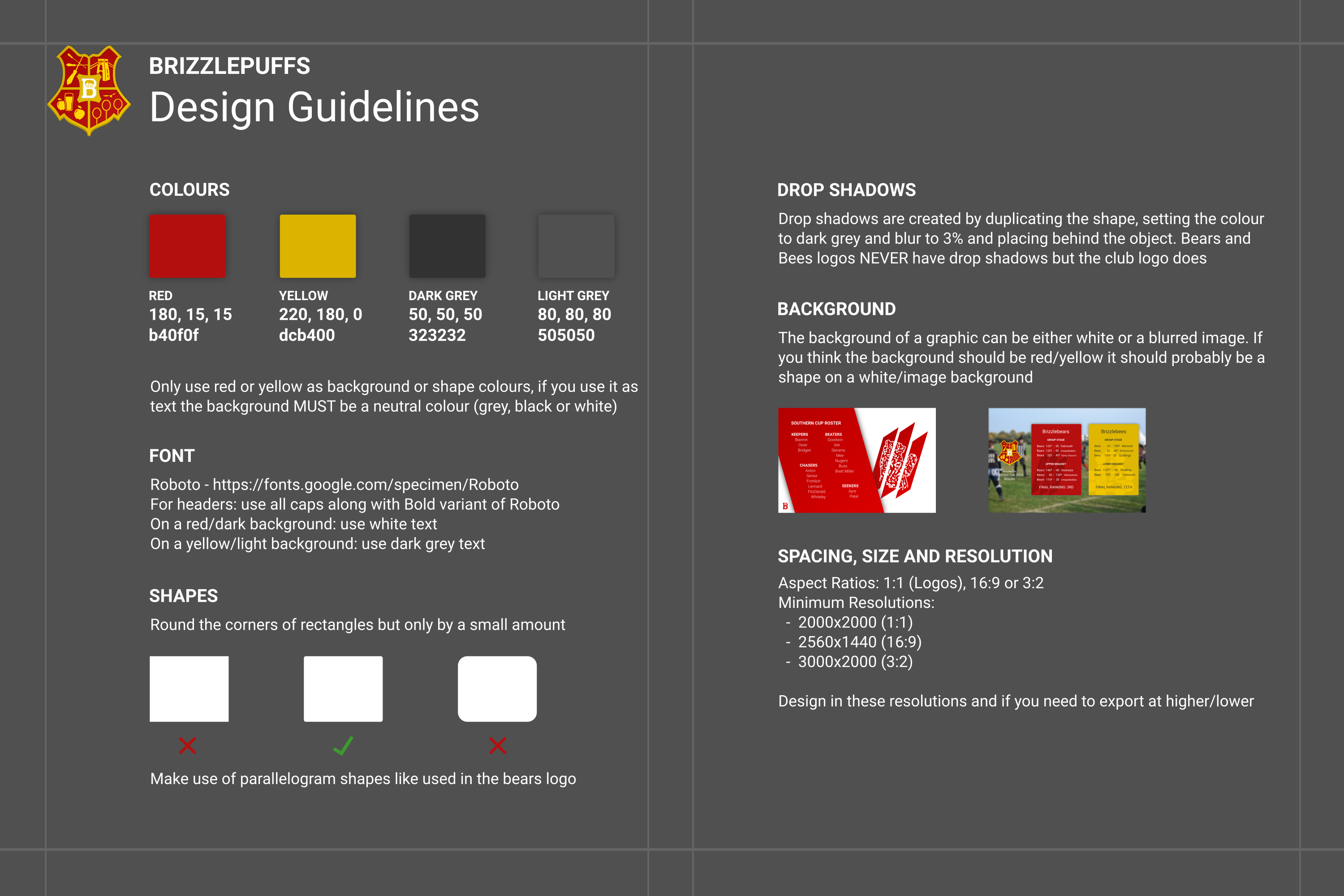 Bristol Quidditch Club's graphic design guidelines.