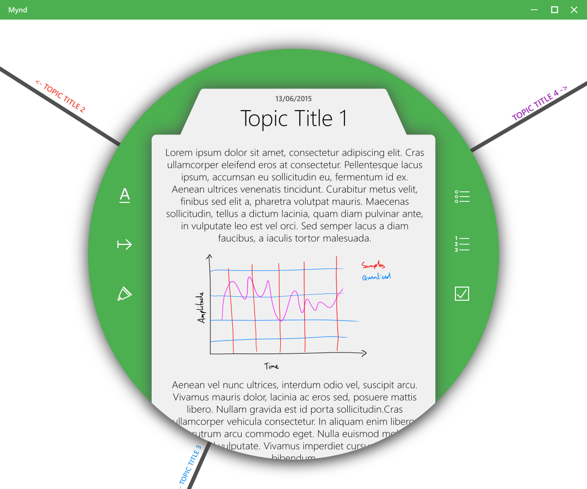 The initial design for Mynd's note-taking interface.